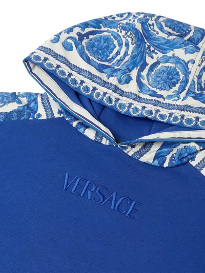 Versace Barocco-print Hoodie In Blue