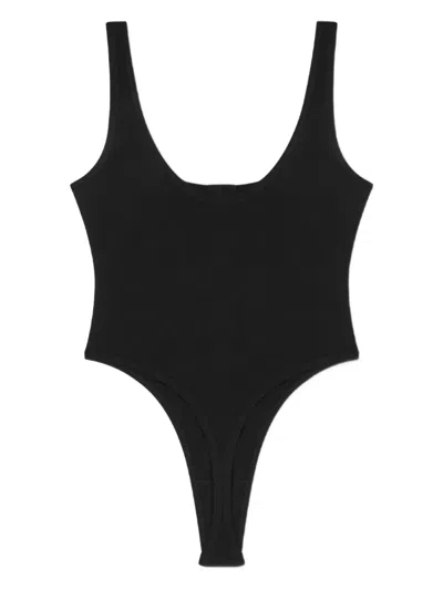 Versace Logo Ribbed Bodysuit In Black
