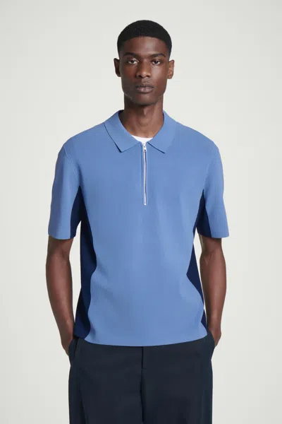 Cos Mesh-panel Zip-up Polo Shirt In Blue