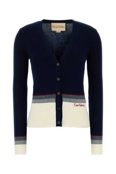 Valentino Garavani Women Navy Blue Wool Cardigan In Blue