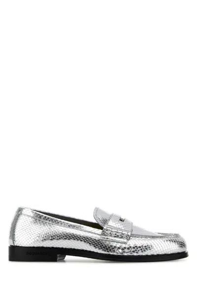 Dsquared2 Metallic Neoclassic Loafers With Textured Surface In Metallic