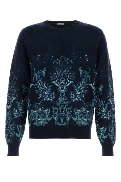 Etro Floral Jacquard Wool Sweater In Blue