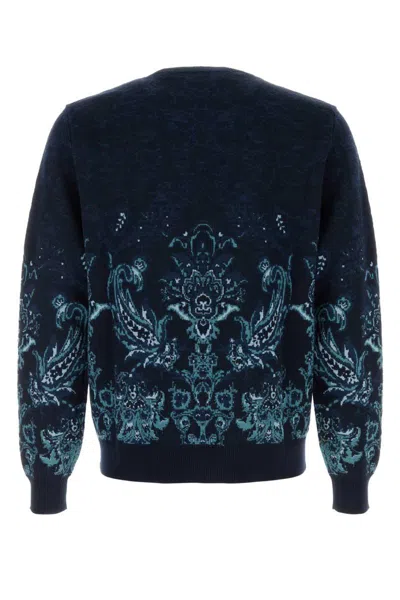 Etro Floral Jacquard Wool Sweater In Blue