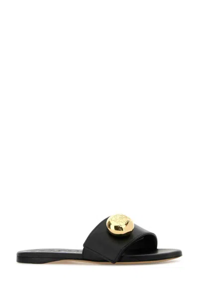 Loewe Elegant Black Calf Leather Sandals With Gold Embellishment In Black