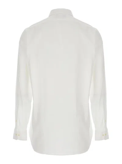 Polo Ralph Lauren White Shirt With Button-down Collar And Pony Embroidery On The Front In Yellow