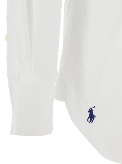 Polo Ralph Lauren White Shirt With Button-down Collar And Pony Embroidery On The Front In Yellow
