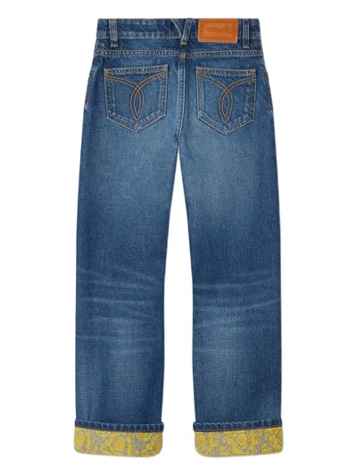 Versace Barocco-embroidered Jeans In Blue