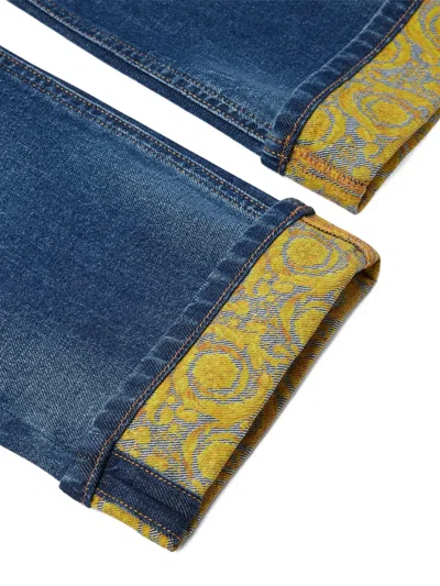 Versace Barocco-embroidered Jeans In Blue