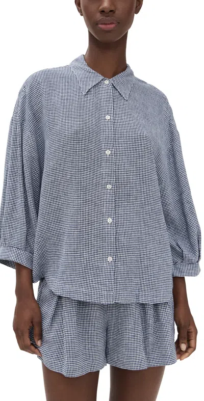 Eberjey Linen Blend Relaxed Sleeve Top Gingham White/navy