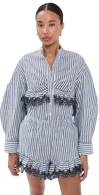 Kika Vargas Momoyo Navy Stripes Cotton Top Navy
