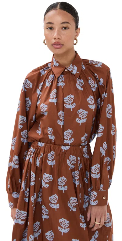 Marni Crop-print Long Sleeve Raglan Shirt In Brown