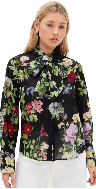 Alice And Olivia Lloyd Slit Sleeve Button Down Blouse Venus Floral In Multi
