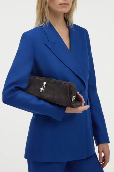Gabriela Hearst Baguette Suede Clutch Bag In Gray
