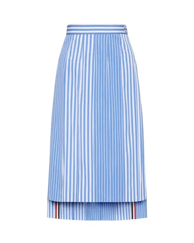 Thom Browne Awning Striped Poplin Funmix Pleated Skirt In Blue