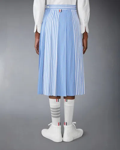 Thom Browne Awning Striped Poplin Funmix Pleated Skirt In Blue