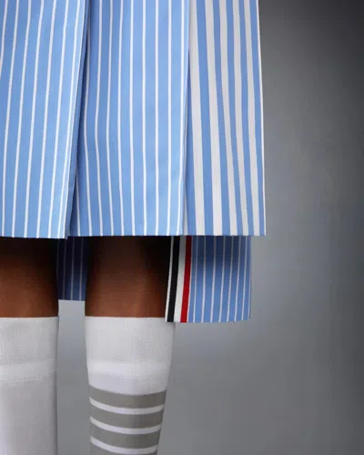 Thom Browne Awning Striped Poplin Funmix Pleated Skirt In Blue