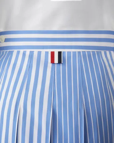 Thom Browne Awning Striped Poplin Funmix Pleated Skirt In Blue