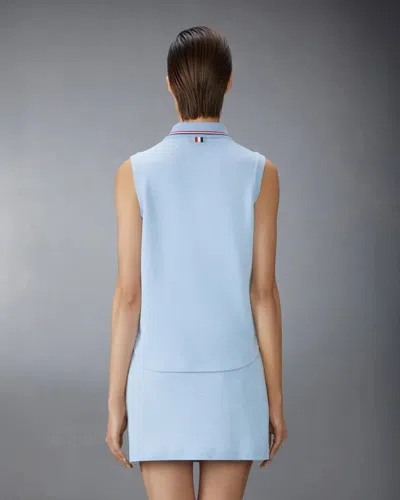 Thom Browne Cotton Waffle Sleeveless Button Shirt In Blue