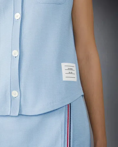 Thom Browne Cotton Waffle Sleeveless Button Shirt In Blue