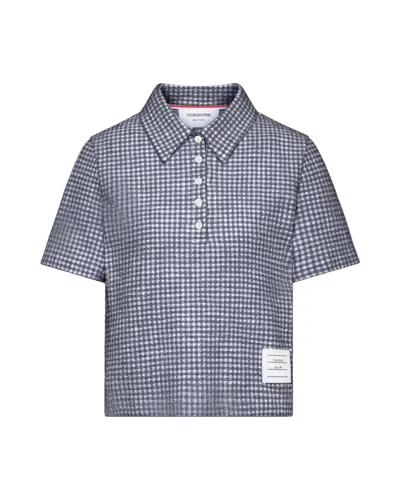 Thom Browne Gingham Cotton Tweed Polo In Blue