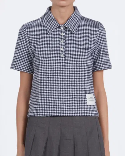 Thom Browne Gingham Cotton Tweed Polo In Blue