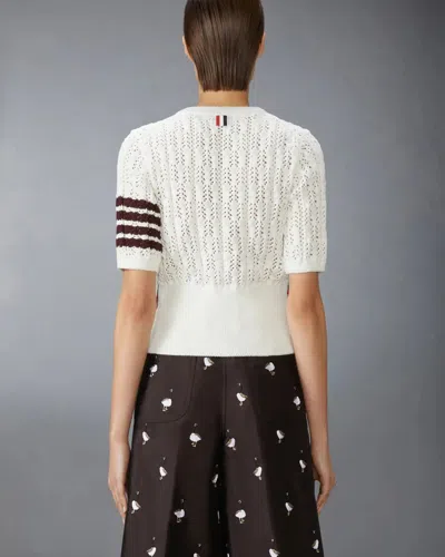 Thom Browne Pointelle Cable Stitch 4-bar Tee In White