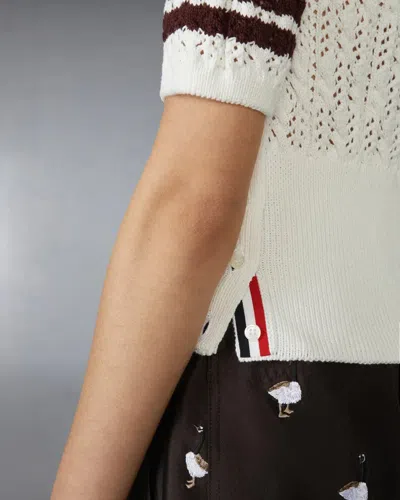 Thom Browne Pointelle Cable Stitch 4-bar Tee In White