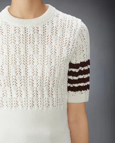 Thom Browne Pointelle Cable Stitch 4-bar Tee In White