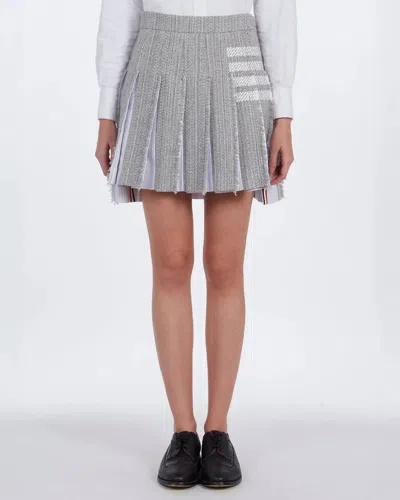Thom Browne Solid Tweed 4-bar Pleated Mini Skirt