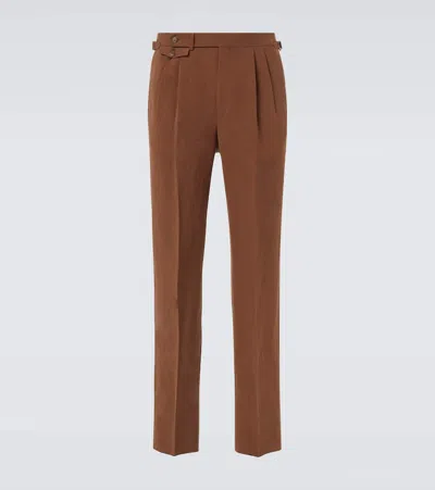 Dunhill Linen Tapered Pants In Brown