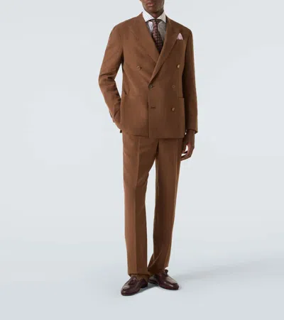 Dunhill Linen Tapered Pants In Brown