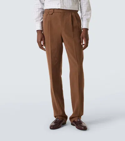 Dunhill Linen Tapered Pants In Brown