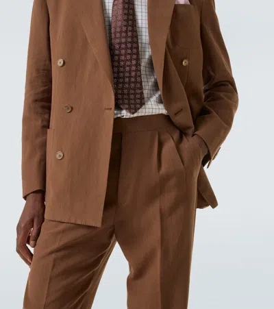 Dunhill Linen Tapered Pants In Brown