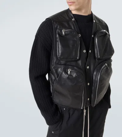 Rick Owens Mens Black Cargo Open-back Leather Vest In Black