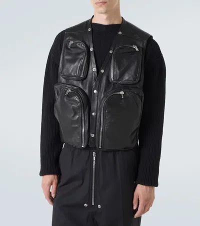 Rick Owens Mens Black Cargo Open-back Leather Vest In Black