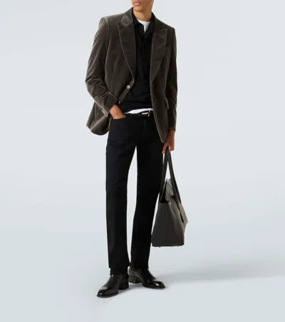 Tom Ford Black Short-sleeves Polo In Cotton Piquet Jersey