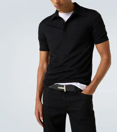 Tom Ford Black Short-sleeves Polo In Cotton Piquet Jersey