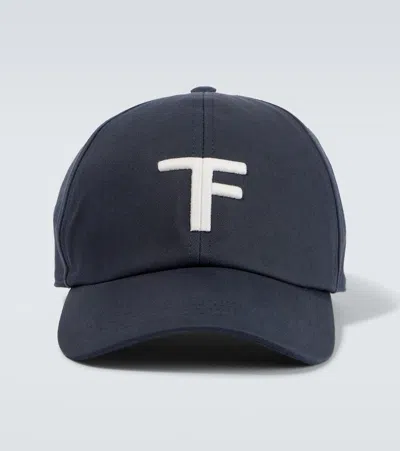 Tom Ford Tf Embroidered Leather-trimmed Baseball Cap In Blue