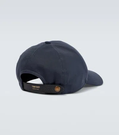 Tom Ford Tf Embroidered Leather-trimmed Baseball Cap In Blue