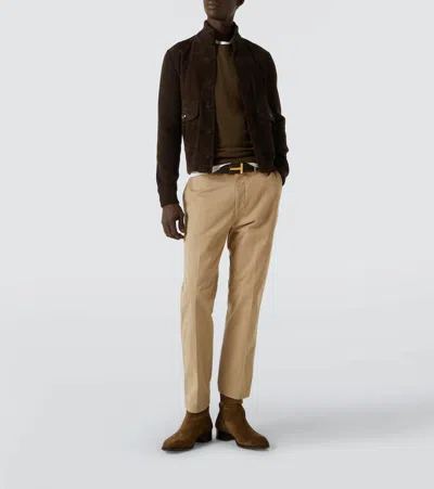 Tom Ford Cotton Twill Chinos In Brown