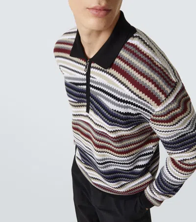 Missoni Long Sleeve Polo With Zip And Striped Zigzag Pattern In Multi