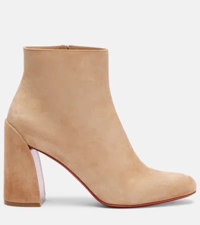 Christian Louboutin Turela Suede Red Sole Ankle Booties In Nude