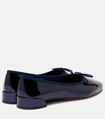 Christian Louboutin Almond Toe Bow Detail Patent Leather Ballerina Shoes In Black