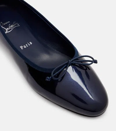 Christian Louboutin Almond Toe Bow Detail Patent Leather Ballerina Shoes In Black