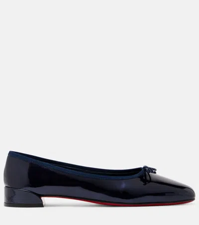 Christian Louboutin Almond Toe Bow Detail Patent Leather Ballerina Shoes In Black