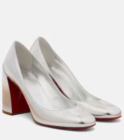 Christian Louboutin Miss Sab 85 Metallic Leather Pumps In Silver