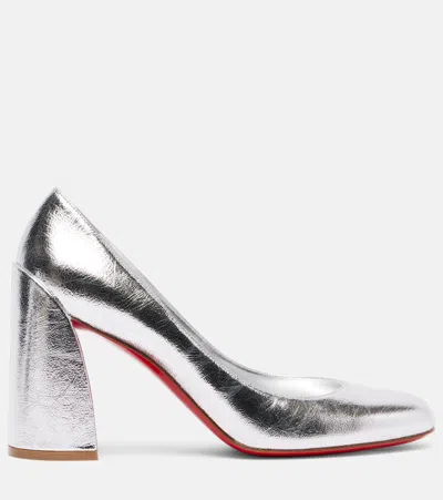 Christian Louboutin Miss Sab 85 Metallic Leather Pumps In Silver