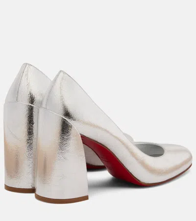 Christian Louboutin Miss Sab 85 Metallic Leather Pumps In Silver