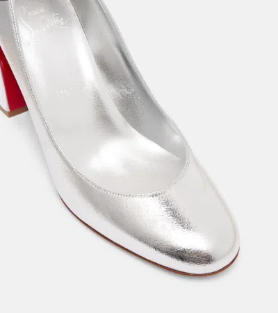 Christian Louboutin Miss Sab 85 Metallic Leather Pumps In Silver