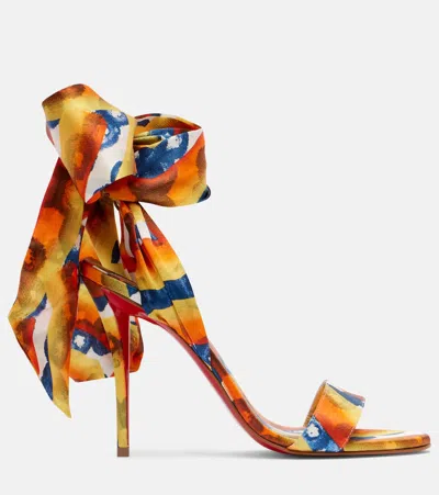 Christian Louboutin Miss Z Multi Silk Ankle-wrap Red Sole Sandals In Multi